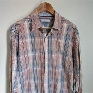 Johnston & Murphy Tailored Fit Plaid Button-up Shirt Large